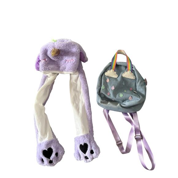 Cat & Jack Mini Backpack Rainbow Cloud Raindrop Girls Small Denim Pastel Purple - Picture 1 of 8